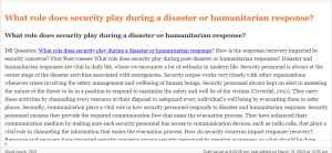 What role does security play during a disaster or humanitarian response