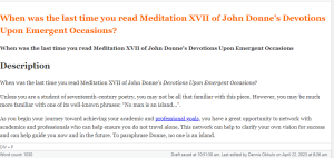When was the last time you read Meditation XVII of John Donne's Devotions Upon Emergent Occasions