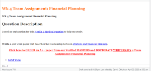 Wk 4 Team Assignment Financial Planning