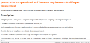 presentation on operational and licensure requirements for lifespan management