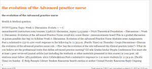 the evolution of the Advanced practice nurse