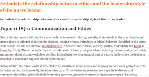 Articulate the relationship between ethics and the leadership style of the nurse leader