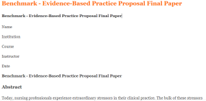 Benchmark - Evidence-Based Practice Proposal Final Paper