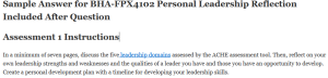 BHA-FPX4102 Personal Leadership Reflection