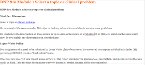 DNP 810 Module 1 Select a topic or clinical problem