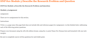 DNP 810 Module 5 Describe the Research Problem and Question