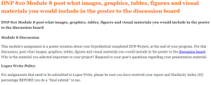 DNP 810 Module 8 post what images, graphics, tables, figures and visual materials you would include in the poster to the discussion board