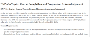 DNP 960 Course Completion and Progression Acknowledgement