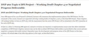 DNP 960 DPI Project  Working Draft Chapter 4 or Negotiated Progress Deliverable