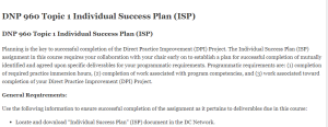 DNP 960  Individual Success Plan ISP