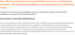 Describe how professional responsibility and power, authenticity, integrity, and emotional intelligence are integrated into leadership styles.