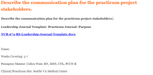 Describe the communication plan for the practicum project stakeholders.