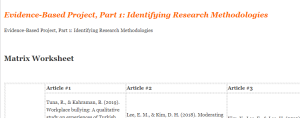 Evidence-Based Project, Part 1 Identifying Research Methodologies
