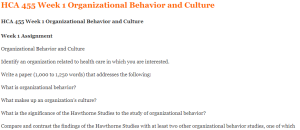 HCA 455 Week 1 Organizational Behavior and Culture