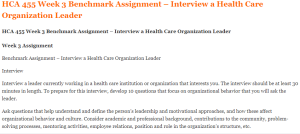 HCA 455 Week 3 Benchmark Assignment – Interview a Health Care Organization Leader