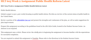 HLT 605 Week 2 Assignment Public Health Reform Latest