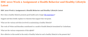 HSC 2010 Week 2 Assignment 2 Health Behavior and Healthy Lifestyle Latest