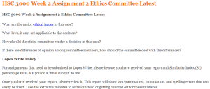 HSC 3000 Week 2 Assignment 2 Ethics Committee Latest