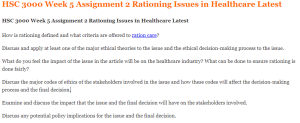 HSC 3000 Week 5 Assignment 2 Rationing Issues in Healthcare Latest