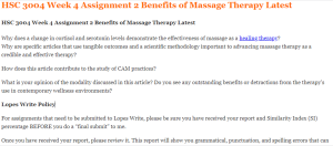 HSC 3004 Week 4 Assignment 2 Benefits of Massage Therapy Latest