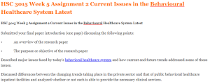 HSC 3015 Week 5 Assignment 2 Current Issues in the Behavioural Healthcare System Latest