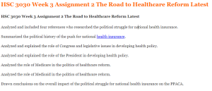 HSC 3030 Week 3 Assignment 2 The Road to Healthcare Reform Latest