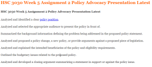 HSC 3030 Week 5 Assignment 2 Policy Advocacy Presentation Latest