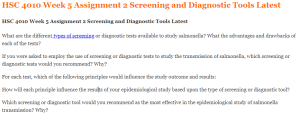 HSC 4010 Week 5 Assignment 2 Screening and Diagnostic Tools Latest