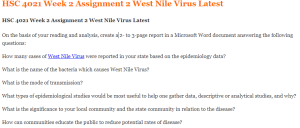 HSC 4021 Week 2 Assignment 2 West Nile Virus Latest