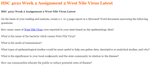 HSC 4021 Week 2 Assignment 2 West Nile Virus Latest