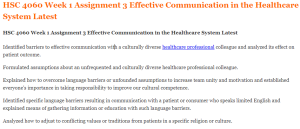 HSC 4060 Week 1 Assignment 3 Effective Communication in the Healthcare System Latest