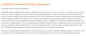 Leadership Theories in Practice Assignment