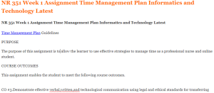 NR 351 Week 1 Assignment Time Management Plan Informatics and Technology Latest