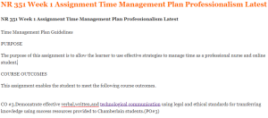 NR 351 Week 1 Assignment Time Management Plan Professionalism Latest