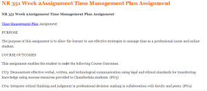 NR 351 Week 2Assignment Time Management Plan Assignment