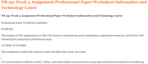 NR 351 Week 3 Assignment Professional Paper Worksheet Informatics and Technology Latest