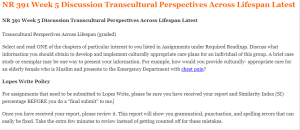 NR 391 Week 5 Discussion Transcultural Perspectives Across Lifespan Latest