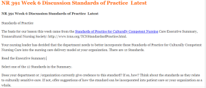 NR 391 Week 6 Discussion Standards of Practice  Latest