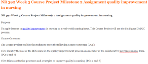 NR 392 Week 3 Course Project Milestone 2 Assignment quality improvement in nursing