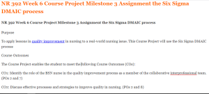 NR 392 Week 6 Course Project Milestone 3 Assignment the Six Sigma DMAIC process