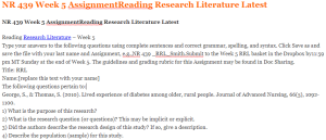 NR 439 Week 5 AssignmentReading Research Literature Latest