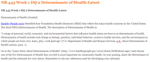 NR 443 Week 1 DQ 2 Determinants of Health Latest