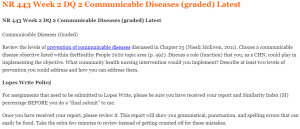 NR 443 Week 2 DQ 2 Communicable Diseases (graded) Latest
