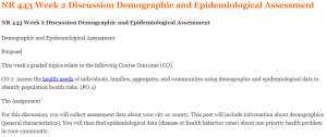 NR 443 Week 2 Discussion Demographic and Epidemiological Assessment