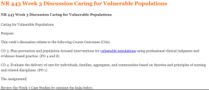NR 443 Week 3 Discussion Caring for Vulnerable Populations