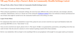 NR 443 Week 4 DQ 2 Nurse's Role in Community Health Settings Latest