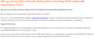 NR 443 Week 5 DQ 2 Priority Setting When Working With Vulnerable Populations Latest