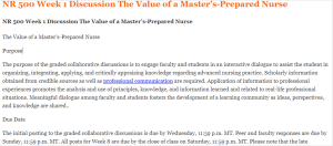 NR 500 Week 1 Discussion The Value of a Master’s-Prepared Nurse