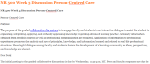 NR 500 Week 3 Discussion Person-Centred Care