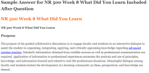 NR 500 Week 8 What Did You Learn